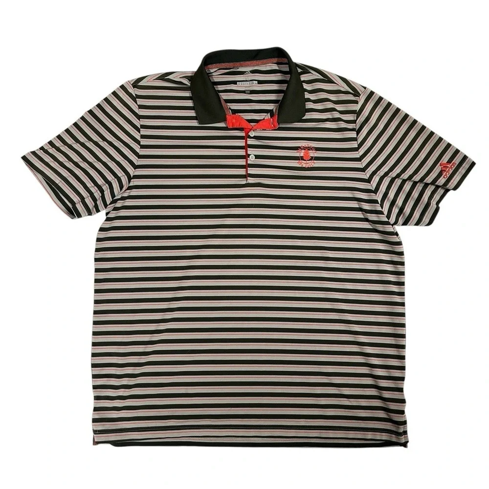 Adidas Golf XL Polo Shirt Saratoga Spa‎ Golf Course Logo Green & Gray Striped